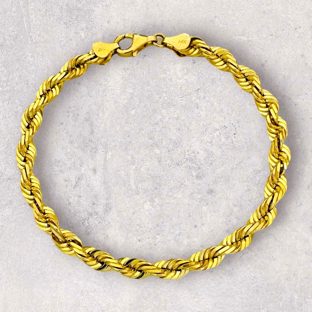 14K Solid Yellow Gold Rope Bracelet - Picture 2 of 3